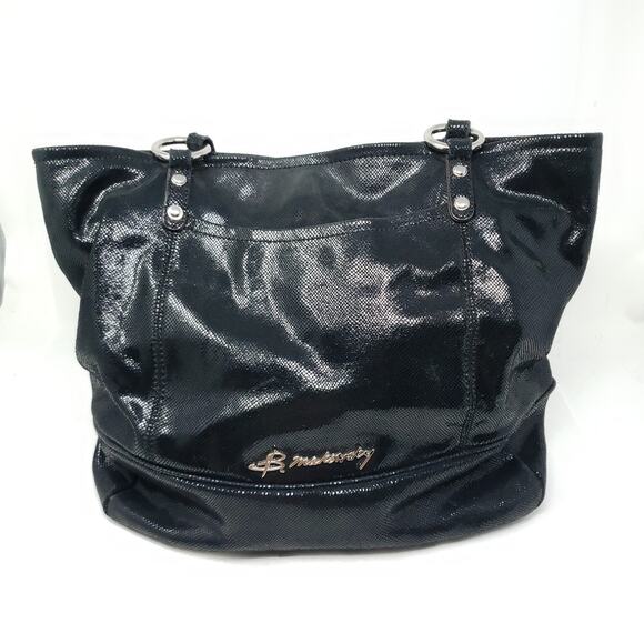 B. B Makowsky Black Leather Handbag Satchel Purse A212546 4.75Wx13.5Lx14H - Picture 1 of 15